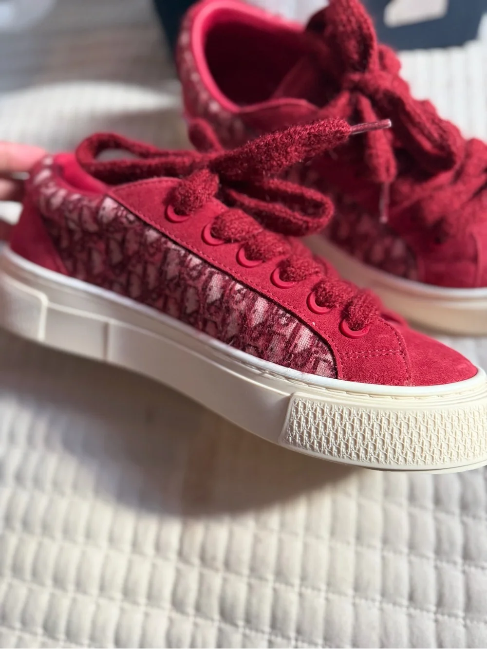 Dior B33 Oblique Mohair & Suede Red Low Top Sneakers 42 1/2 USA 9.5